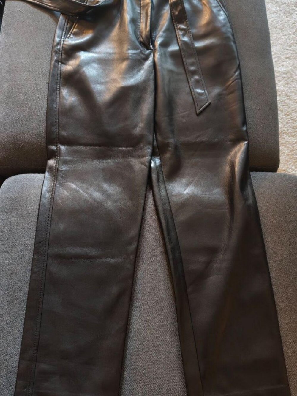 Babaton Women's Black Belted Leather-Look Trousers